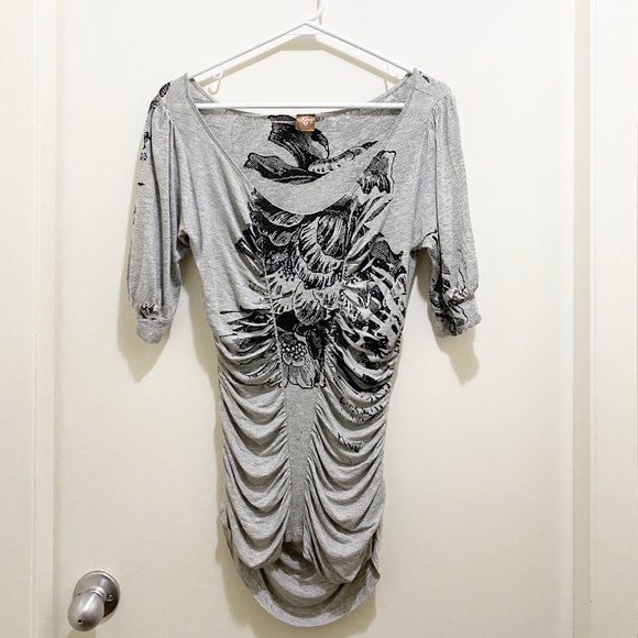 Language Angels Floral Rhinestone Draped Blouse S - Picture 1 of 9